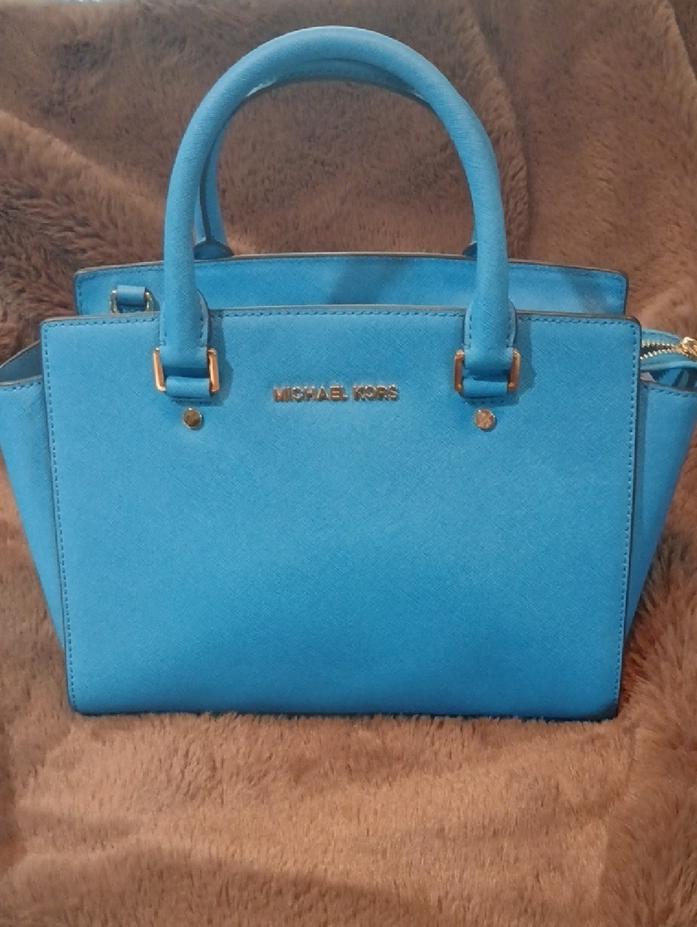 Michael Kors Blue Saffiano Leather Satchel